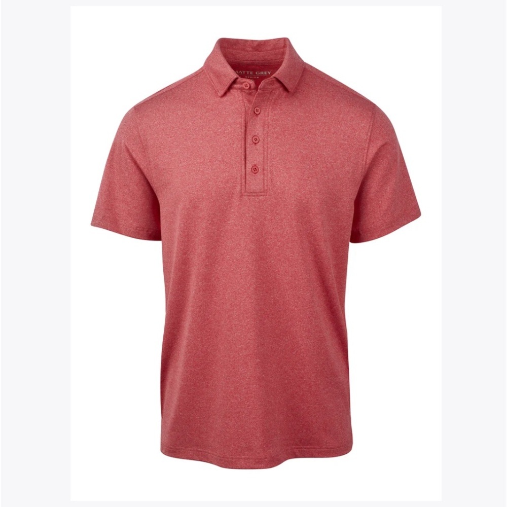 Matte Grey Men's Red Heather Short Sleeve Polo Golf Shirt Size M